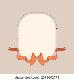 Elegant vintage frame with ribbon and bow on a neutral background. Perfect for invitations, greeting cards, or decorative designs. Minimalist and classic illustration.