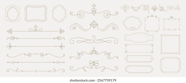 Elegant vintage frames and borders in a decorative design. Frames and borders with intricate, vintage patterns. Perfect for decorative projects and vintage themes. Vintage ornamental elements vector.