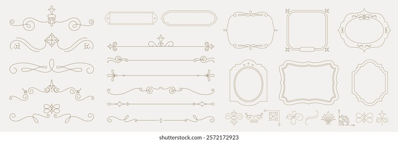 Elegant vintage frames and borders in ornate designs. Decorative frames and borders with intricate details. Perfect for vintage-themed projects and designs. Vintage ornamental elements vector set.