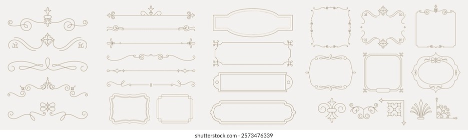 Elegant vintage frames and borders in ornate designs. Decorative frames, vintage borders, and ornate elements for classic and elegant projects. Vintage ornamental elements vector set.