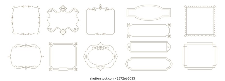 Elegant vintage frames in various shapes. Ornate frames for decorative design. Classic frames ideal for invitations, labels, or art. Frames for vintage style. Vintage ornamental elements vector set.