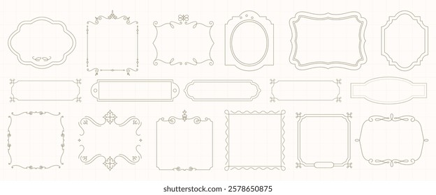 Elegant vintage frames in various shapes. Ornate frames for decoration. Use these frames for vintage-themed projects. Perfect for vintage design lovers. Vintage ornamental elements vector set.