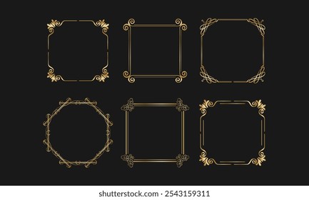 Elegant Vintage Gold Frame Collection in EPS Vector for Premium Design Projects and Decorative Borders on Dark Background