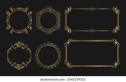 Elegant Vintage Gold Frame Collection in EPS Vector for Premium Design Projects and Decorative Borders on Dark Background