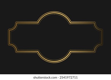 Elegante marco retro de oro vintage sobre fondo negro, con patrones, con espacio vacío . Ilustración vectorial