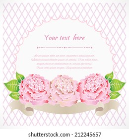 Elegant Vintage Greeting card design with pink roses, place for your text.  Happy Birthday illustration with flowers 