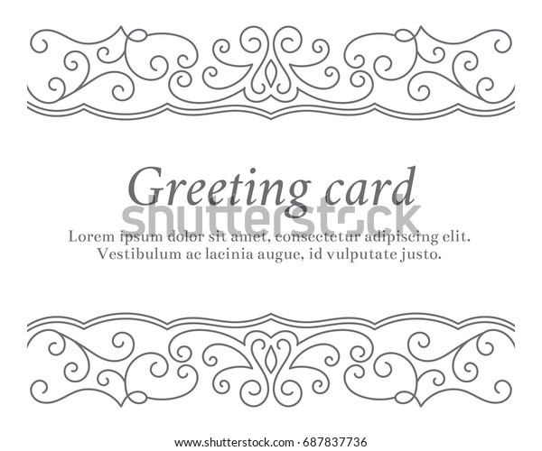 Elegant vintage greeting card with graceful\
ornament. Editable stroke design element for wedding invitation or\
announcement template, banner, postcard, save the date card. Vector\
illustration.