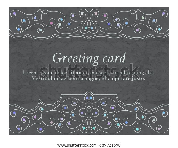 Elegant vintage greeting card with graceful\
ornament on blue background. Design element for wedding invitation\
or announcement template, banner, postcard, save the date card.\
Vector illustration.