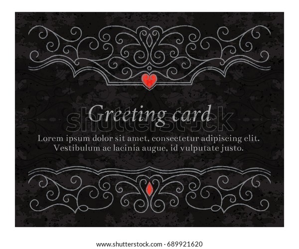 Elegant vintage greeting card with graceful\
ornament with red heart. Design element for wedding invitation or\
announcement template, banner, postcard, save the date card. Vector\
illustration.