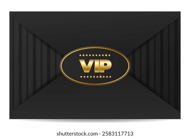 Elegant vintage invitation envelope with vip logo and gold brilliants on black background. Vector illustration for casino, party, award, business