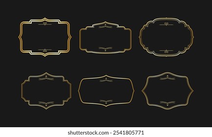 Quadros de etiqueta vintage elegante definido em contorno de ouro para embalagem de produtos de luxo, marca, convites e elementos de decoração de design.

