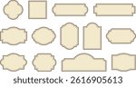 Elegant vintage labels with ornate frames in cream beige and brown color. Classic tags with decorative border for handmade branding and rustic packaging. Set of vector designs with blank space