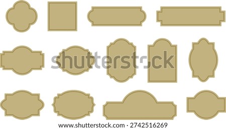 Elegant vintage labels with ornate frames in olive beige color. Classic tags with decorative border for handmade branding, natural and organic packaging. Set of vector designs with blank space