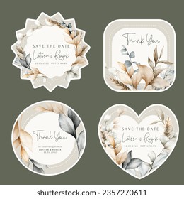 elegant vintage leaves watercolor label collection