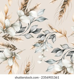 elegant vintage leaves watercolor seamless pattern