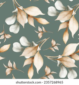 elegant vintage leaves watercolor seamless pattern