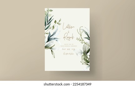 elegant vintage leaves watercolor wedding invitation card set