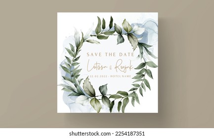 elegant vintage leaves watercolor wedding invitation card set