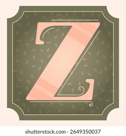 Letra Vintage Elegante Z Monograma Vetor - Alfabeto Serif Decorativo Inicial com Padrão Floral e Quadro Ornado - Tipografia Retro Pastel para Impressões, Wall Art, Branding, Convites, Artesanato
