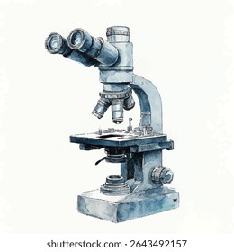 Elegant of a vintage microscope with fine details. Perfect for science-themed designs, educational materials, and decor with a nostalgic or academic flair.