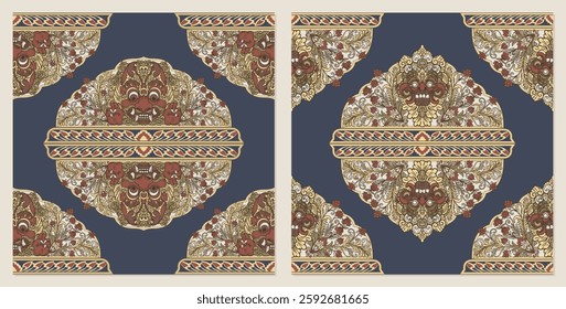 Elegant vintage ornamental design featuring medieval floral patterns, mythical Asian creatures, and baroque details. Perfect for rugs, silk scarves, tiles, backgrounds, and decorative textiles.