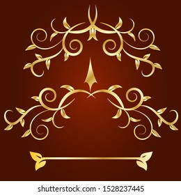 Elegant vintage ornaments border design. Idea for invitation, certificate or cards. Isolated on dark red background. Vector Illustration.
