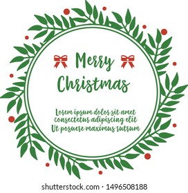 Elegant vintage pattern red flower frame and green leaves, for ornate of card merry christmas. Vector