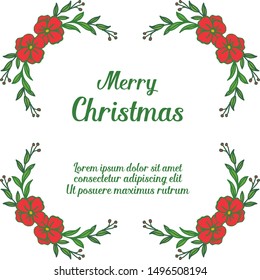 Elegant vintage pattern red flower frame and green leaves, for ornate of card merry christmas. Vector