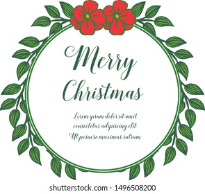 Elegant vintage pattern red flower frame and green leaves, for ornate of card merry christmas. Vector