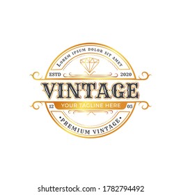 Elegant Vintage Retro Badge Label Emblem Logo. Vintage logo with golden color, premium logo, vector illustrations.