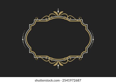 Elegant vintage retro frame on black background, with patterns, with copy space . Vector illustration