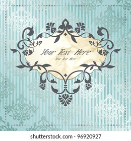 Elegant vintage rococo label in blue and silver (eps10); jpg version also available