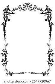 Elegante vintage rosas quadro. Decoração com flores e silhueta espinhos. Para capas de livros, convites, saudações e cartazes. Estilo medieval e vitoriano ou castlecore