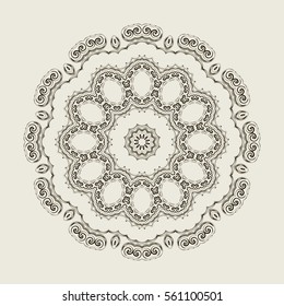 Elegant vintage round element. Mandala style. For business card, monogram, poster, logo, postcards, design, pattern. Vector illustration.