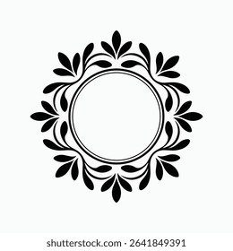 Elegant Vintage Round Frame with Floral Ornament Black Decorative Vector Design