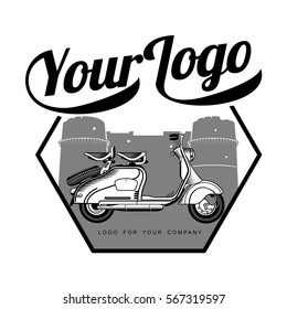 Elegant vintage scooter logo templates. Vintage style vintage scooter badges and labels. Black and white logo templates for your design. Vector illustration isolated on a white background