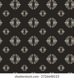 Elegant vintage seamless pattern with a decorative symmetrical moth motif inspired by traditional ornamental engraving. The design features a stylized death’s-head hawkmoth (Acherontia atropos) element, rendered in a classic, timeless decorative style. Suitable for wallpapers, packaging, textiles, backgrounds, branding, and interior design projects. Neutral vintage color palette for premium, retro, and heritage-inspired designs.