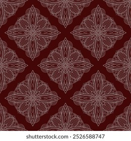 Elegante patrón vintage sin fisuras con motivos florales y geométricos blancos. Adecuado para Fondos de pantalla, textiles y proyectos de diseño de interiores, perfecto para la decoración clásica y moderna. Aislado en rojo