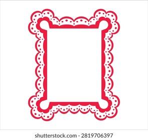 Elegant vintage square lace frame featuring a crochet-style scalloped floral border with decorative corner accents. Perfect for wedding invitations, greeting cards, labels, stationery, packaging, and decorative vector design projects.