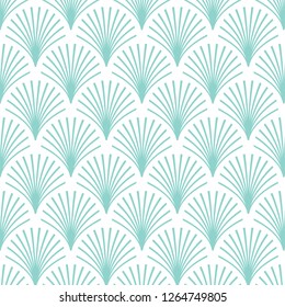 Elegant vintage style Art Deco Seamless Fan Pattern/stylized mint green palm leaf motif pattern on white background