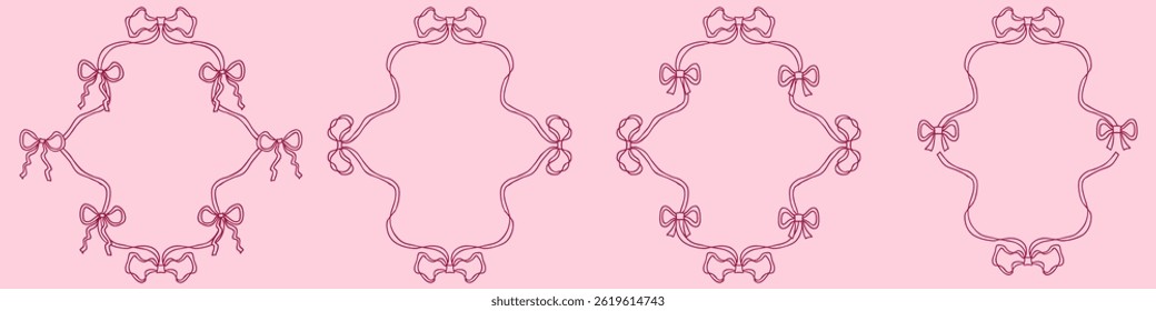 Elegant vintage style coquette ribbon frames doodle set. Perfect for label, sale, cards, invitations, stickers. Hand drawn vector illustration.


