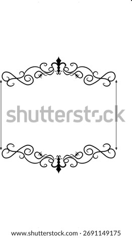Elegant vintage swirl rectangular frame in black, perfect for classic invitations and labels.