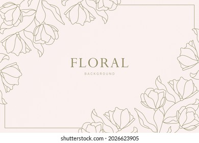 Elegant Vintage Symmetrical Corner floral plant leaf hand drawn illustration Banner background
