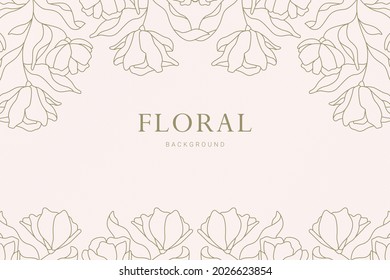 Elegant Vintage Symmetrical floral plant leaf hand drawn illustration Banner background