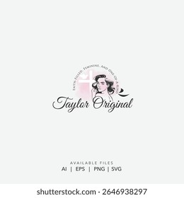 Elegant Vintage Taylor Original Logo, A Stylish Woman Portrait and Script Font for Beauty Salons and Boutiques