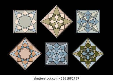 Elegant vintage vector abstract polygon, rhombus, angle shapes. Emblem, symbol, frame, mosaic, stained glass. Isolated on the background. Unique  flat style decoration for logo or brand.
