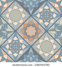 Elegant vintage vector abstract polygon, rhombus, angle shapes. Seamless pattern, mosaic, stained glass. Background, paper, textile, cover.