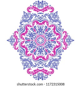 Elegant vintage vector blue and pink ornament in classic style. Abstract traditional pattern with oriental elements. Classic vintage pattern