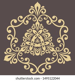 Elegant vintage vector golden triangular ornament in classic style. Abstract traditional pattern with oriental elements. Classic vintage pattern