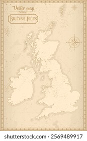 Elegant vintage vector map of British Isles with ornate borders and antique aesthetics. Perfect for historical, decorative, or design projects!